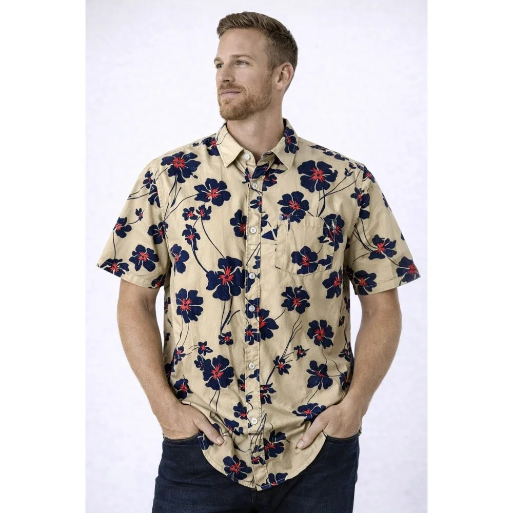 Hurley Hawaiian Floral vacation Cotton pocket Button-Up Shirt Short Sleeve XL - Picture 1 of 12